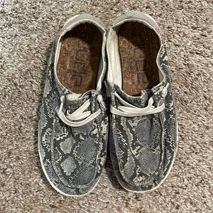 Hey Dude women size 6 grey snakeskin